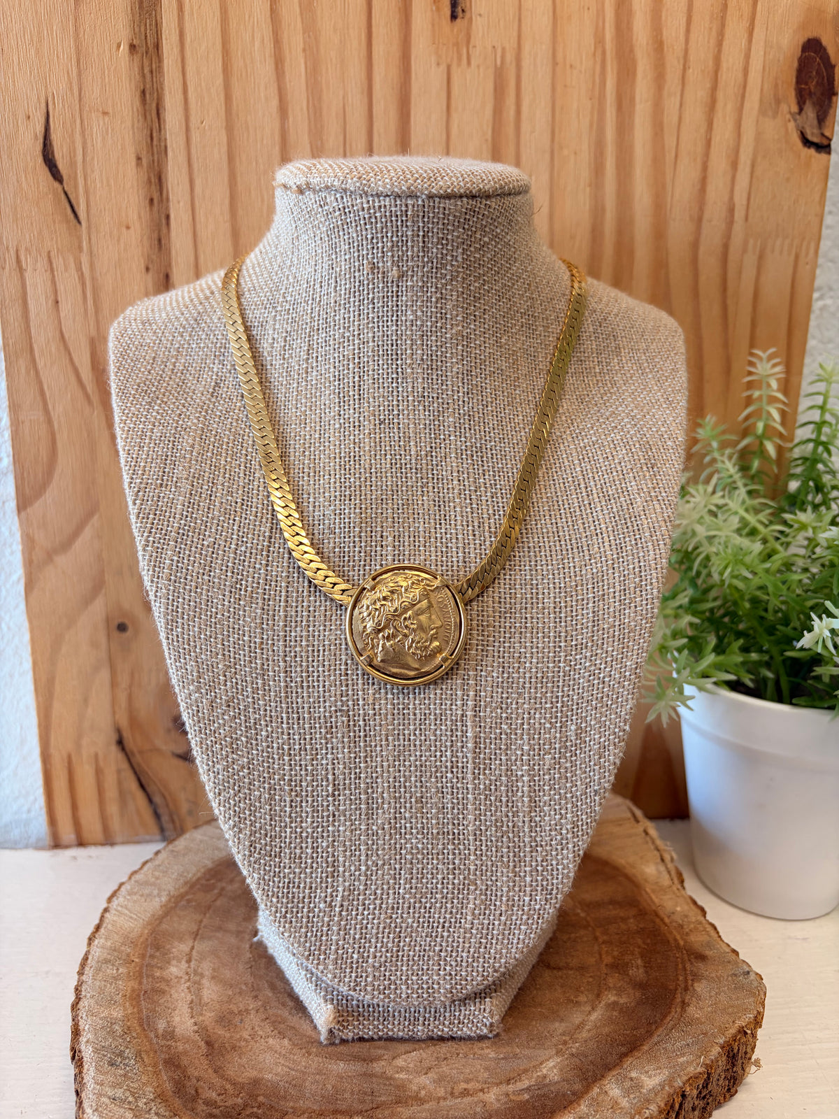 Napier Gold Tone Greek Coin Pendant Necklace