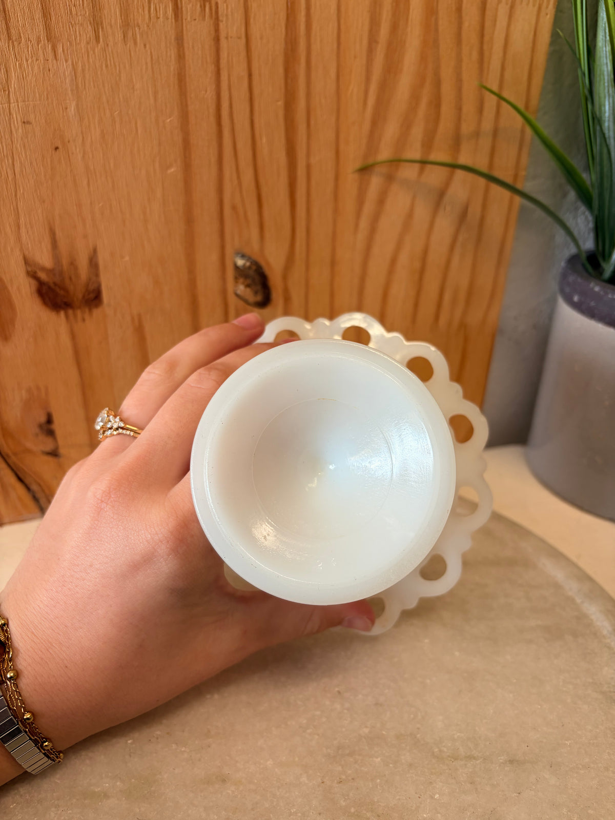 Little Scalloped Milk Glass Pedestal Dish (Local Pick Up Only)