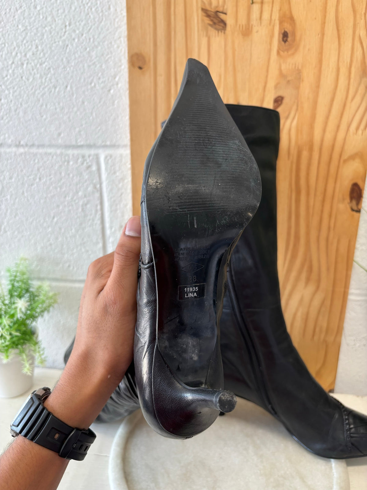 Vtg Black Leather Boots : Size 38