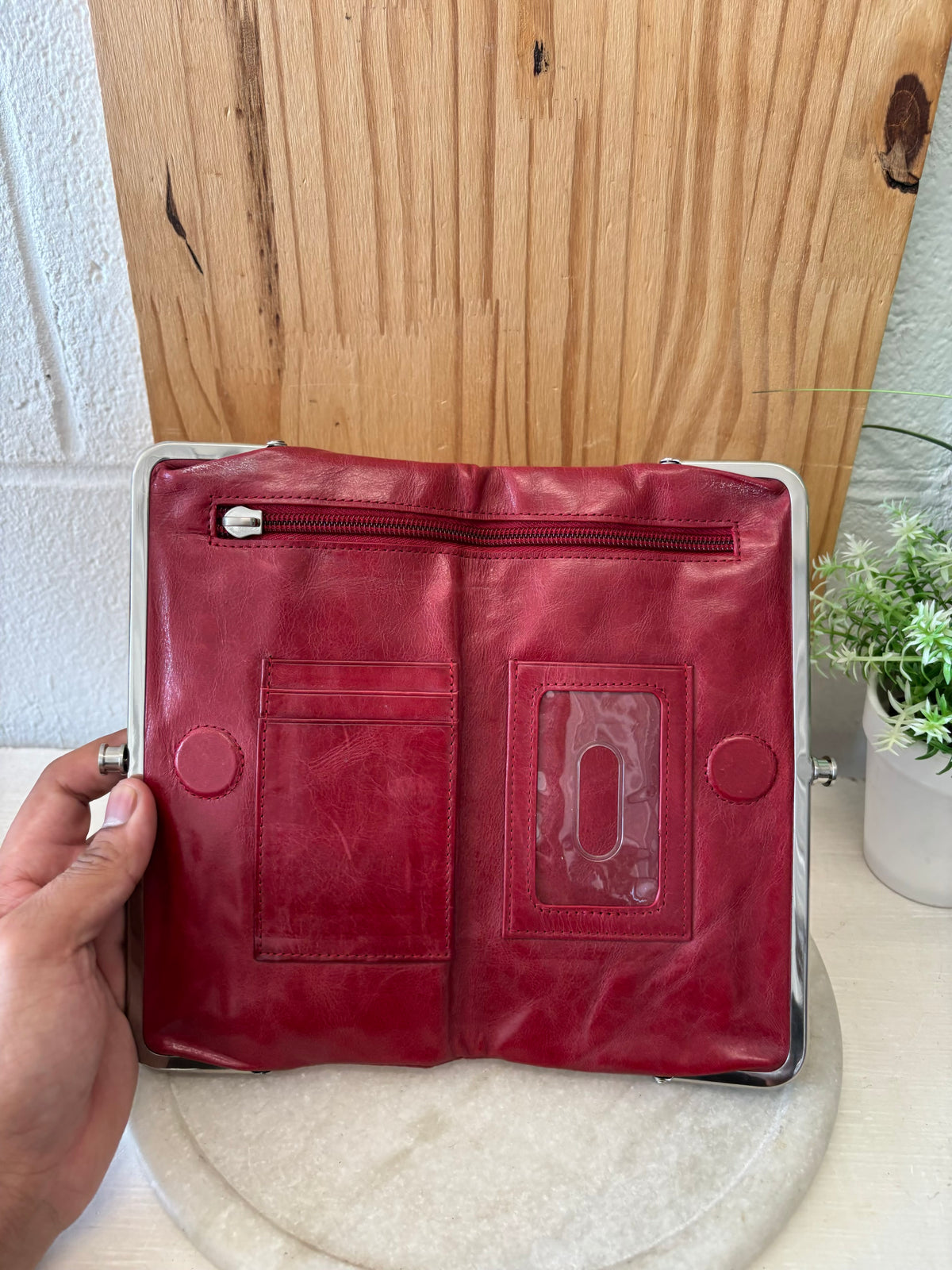 Red Leather Hobo Clutch