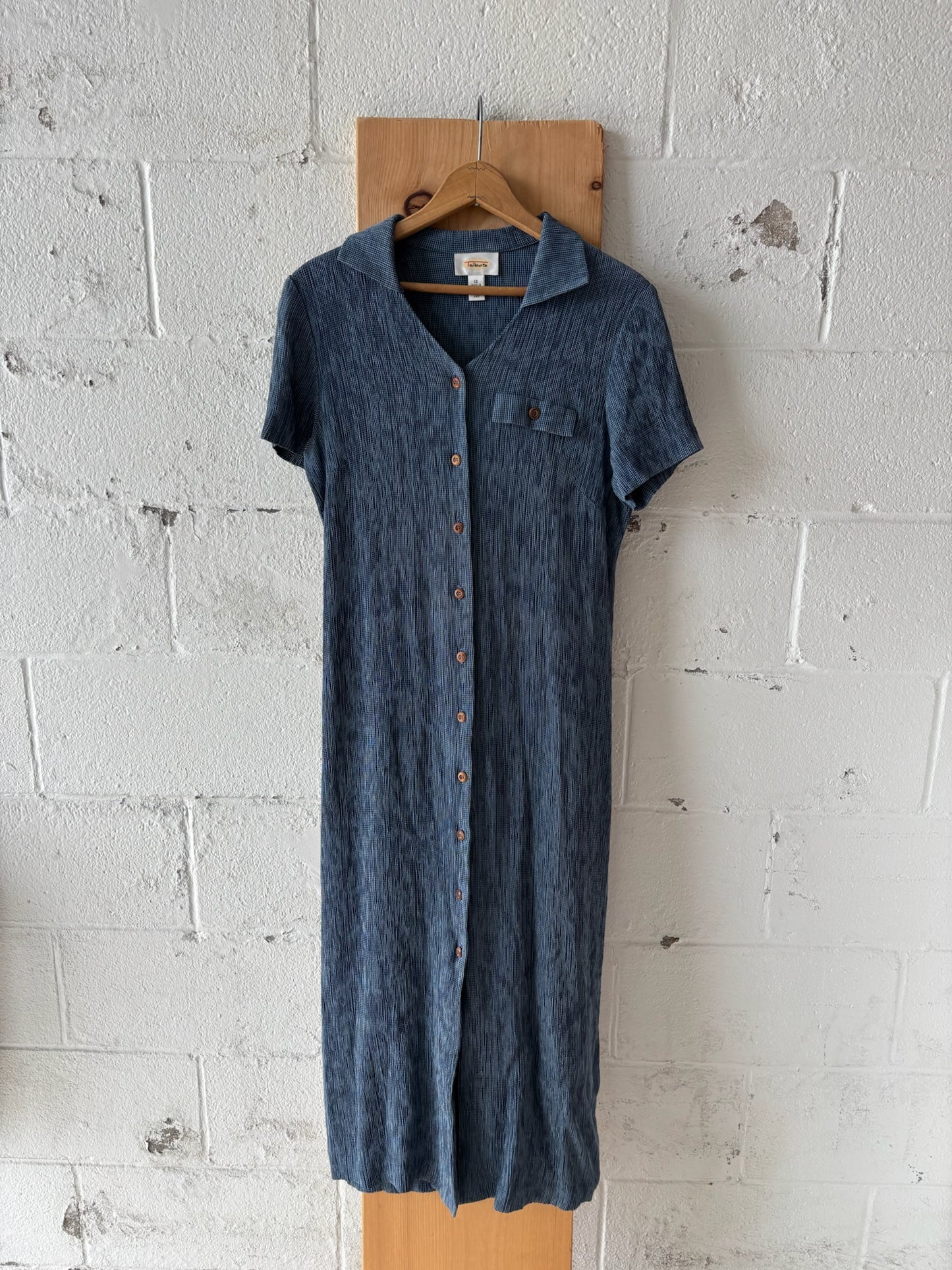 Vtg Slate Blue Button Front Dress : 12