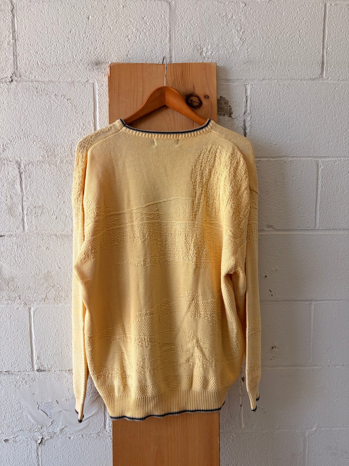 Vtg Yellow Golf Embroidered Sweater : L