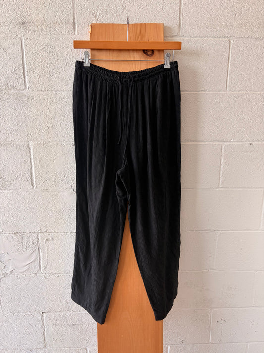 Embroidered Black Flowy Pants : L