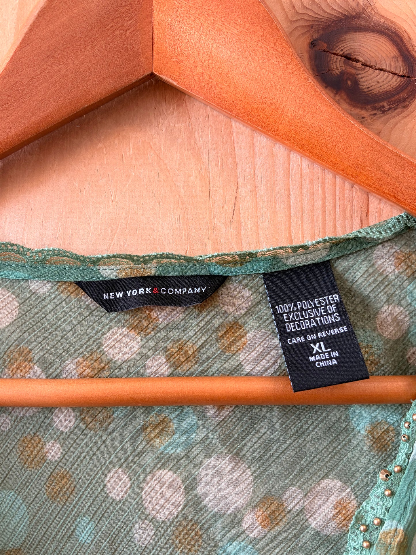 Semi-Sheer Green Polka Dot Top : XL