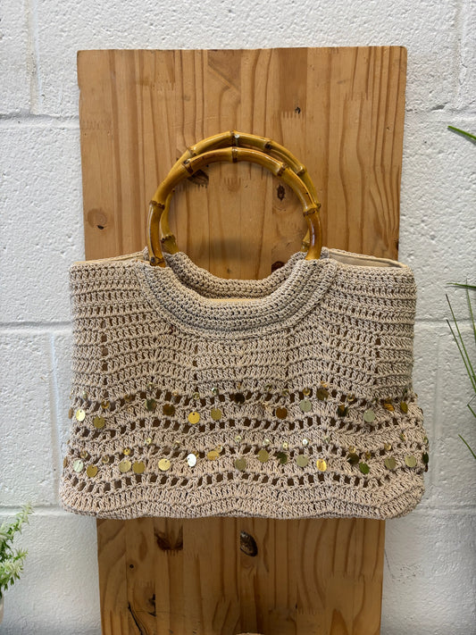 Embellished Woven Handbag