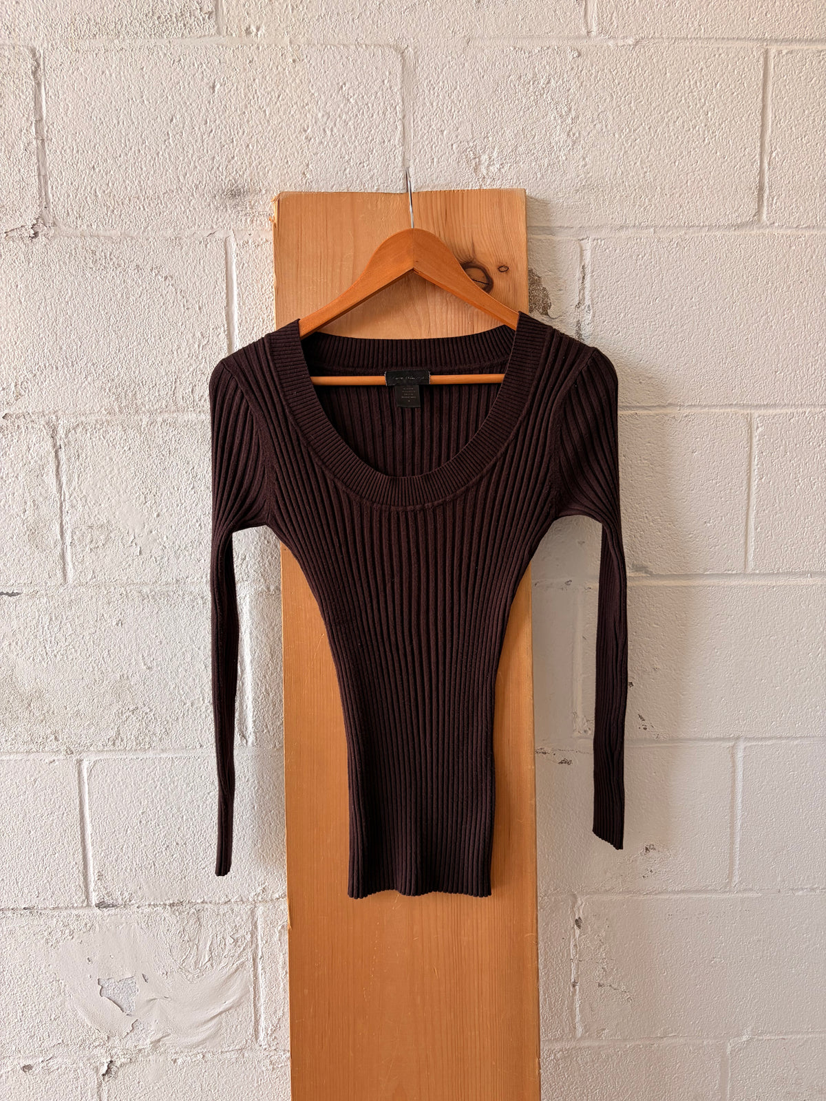 Classic Dark Brown Ribbed Long Sleeve : M