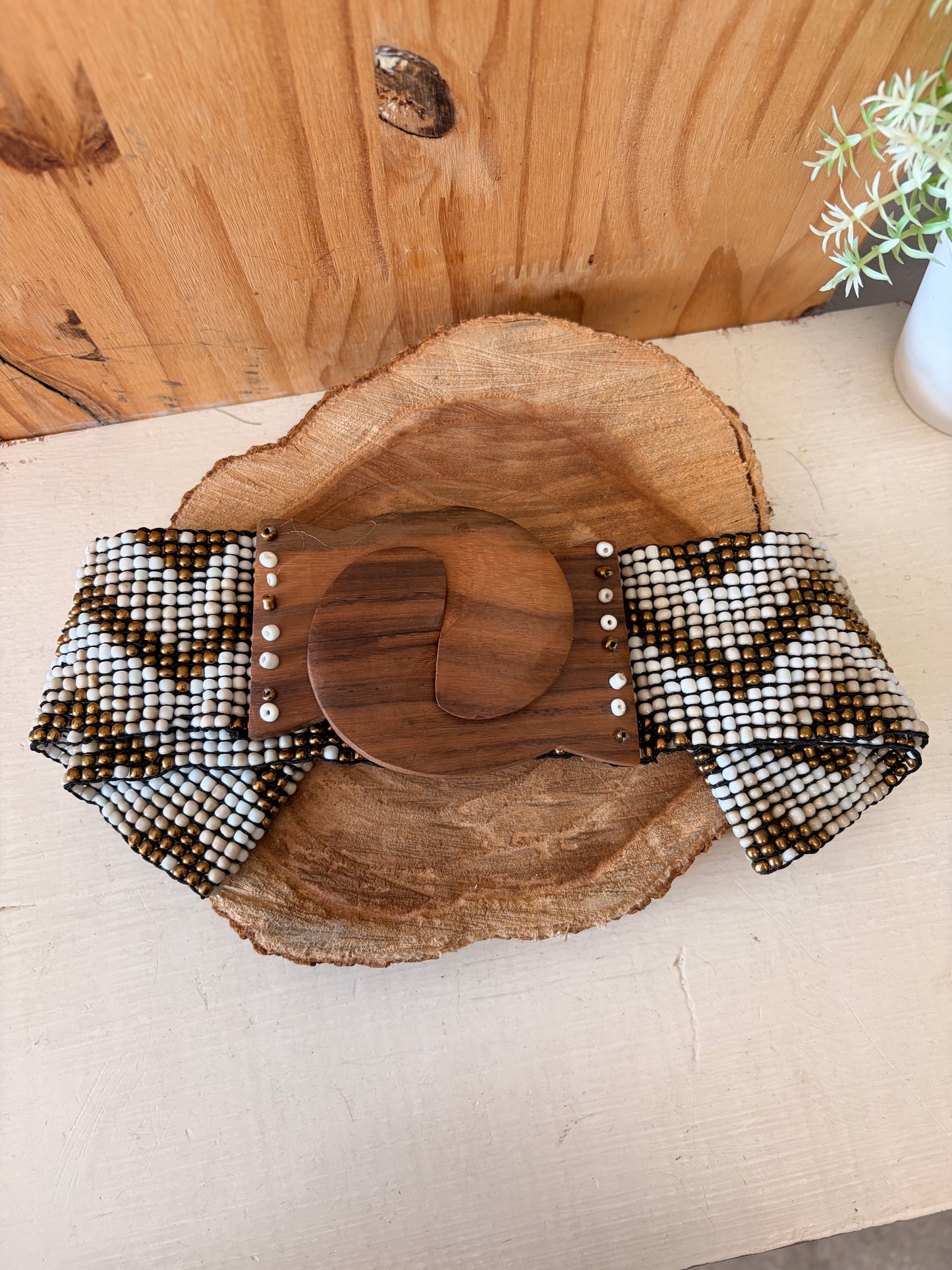 Boho Beaded Wooden Clasp Stretch Belt