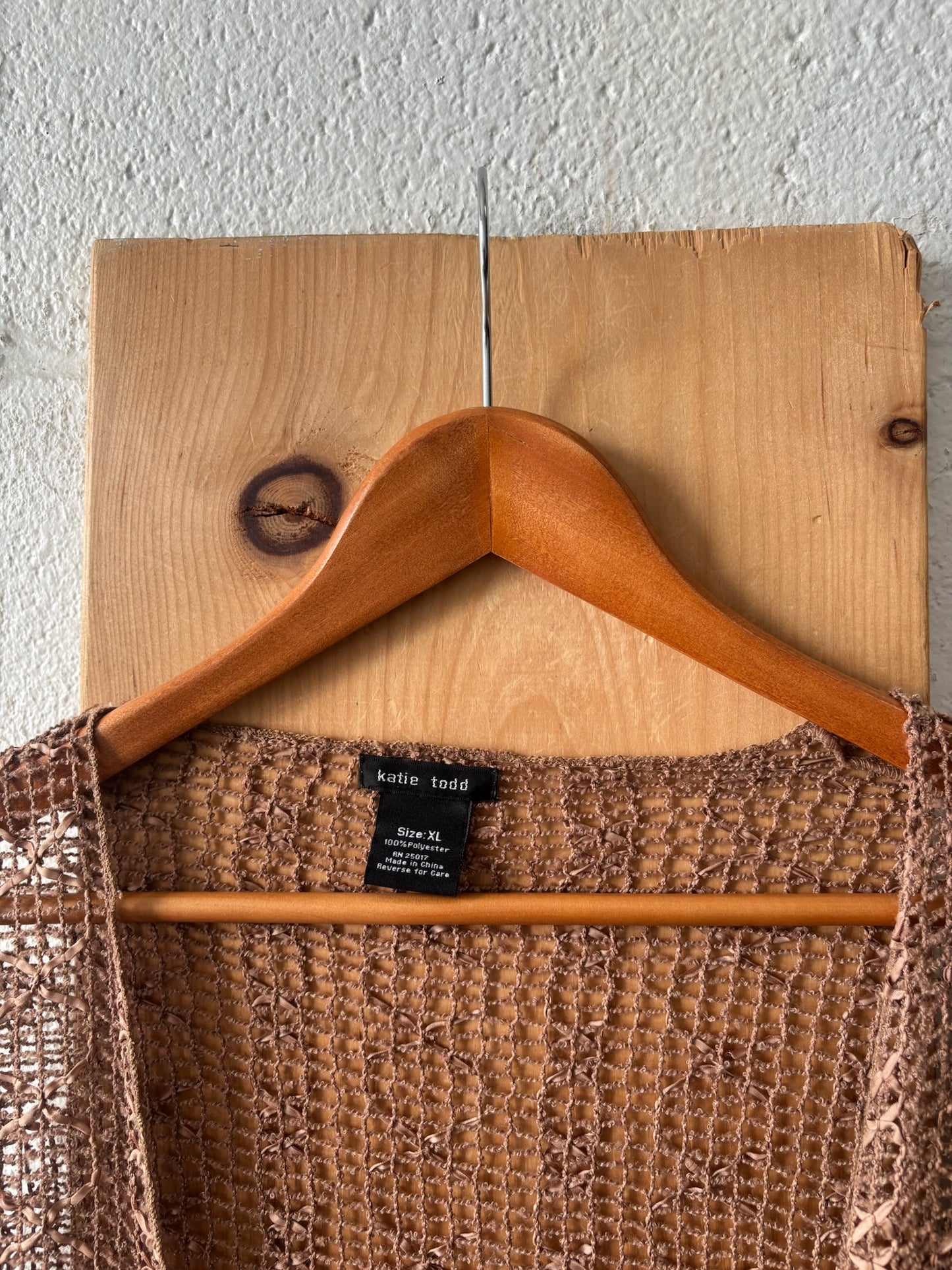 Brown Crochet Tie Front Top : XL