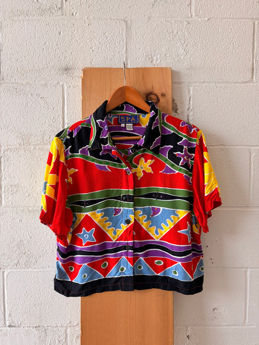 Vtg Funky Abstract Button Up : L