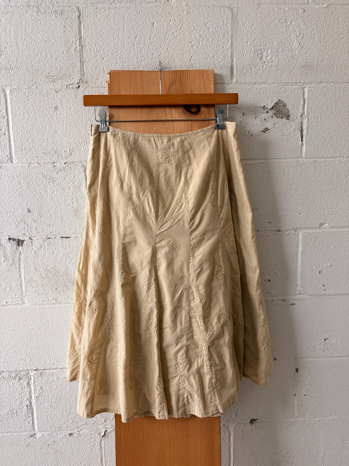 Khaki Cotton Midi Skirt : 32” W