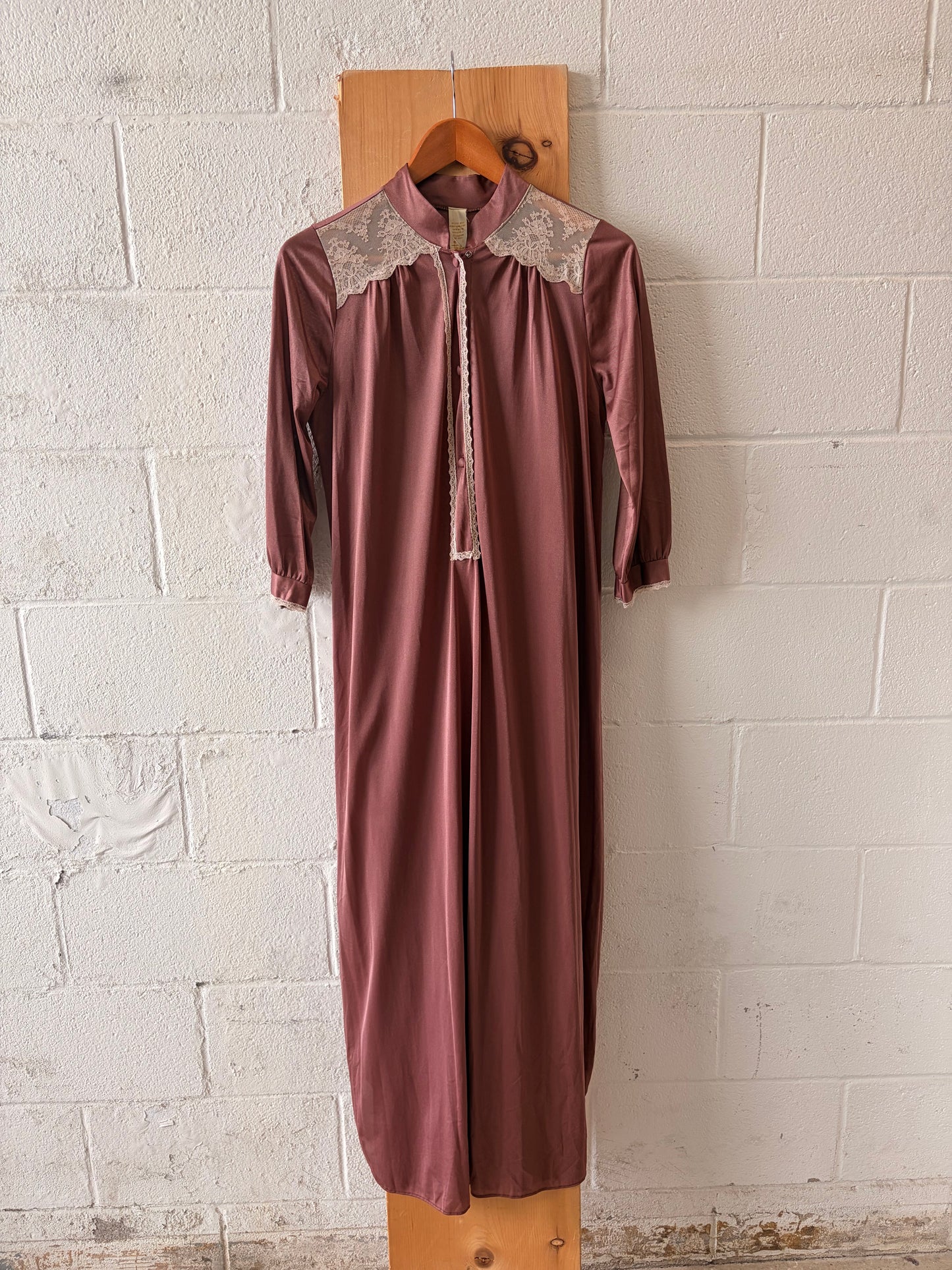 Vtg Lace Detailed Mauve Nightgown Set : S/M