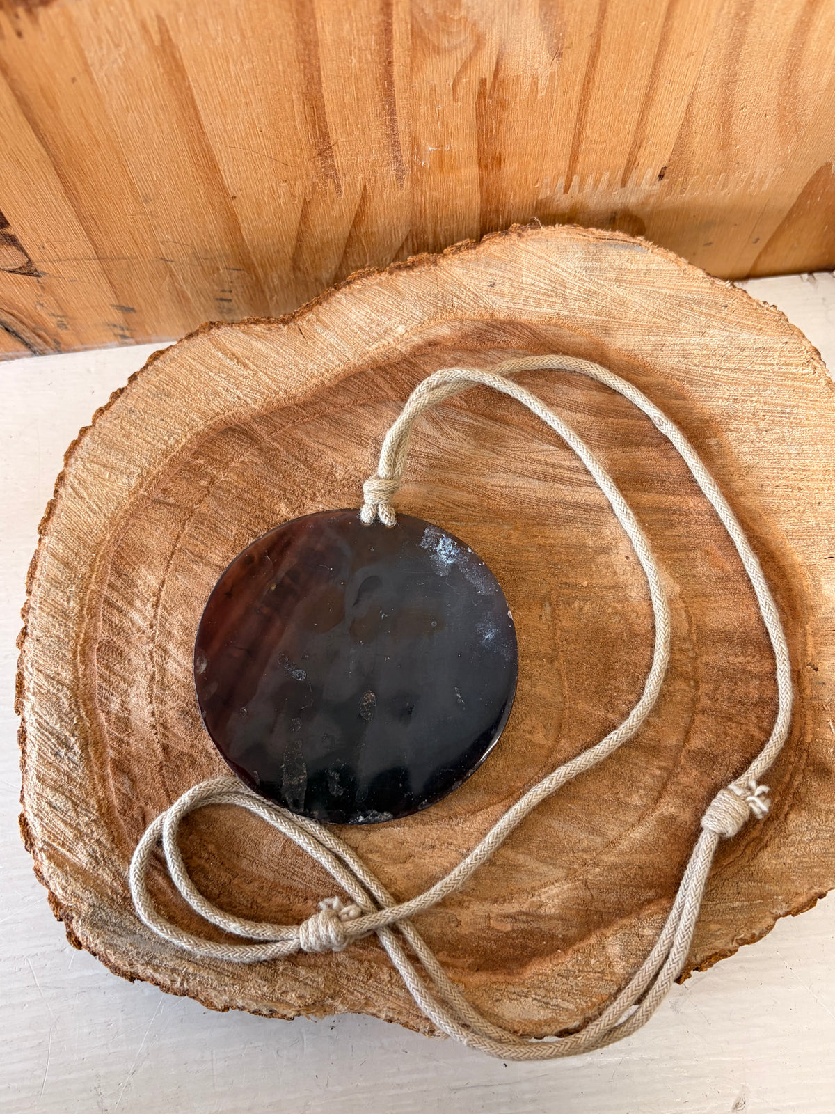 Large Brown Disc Cord Necklace