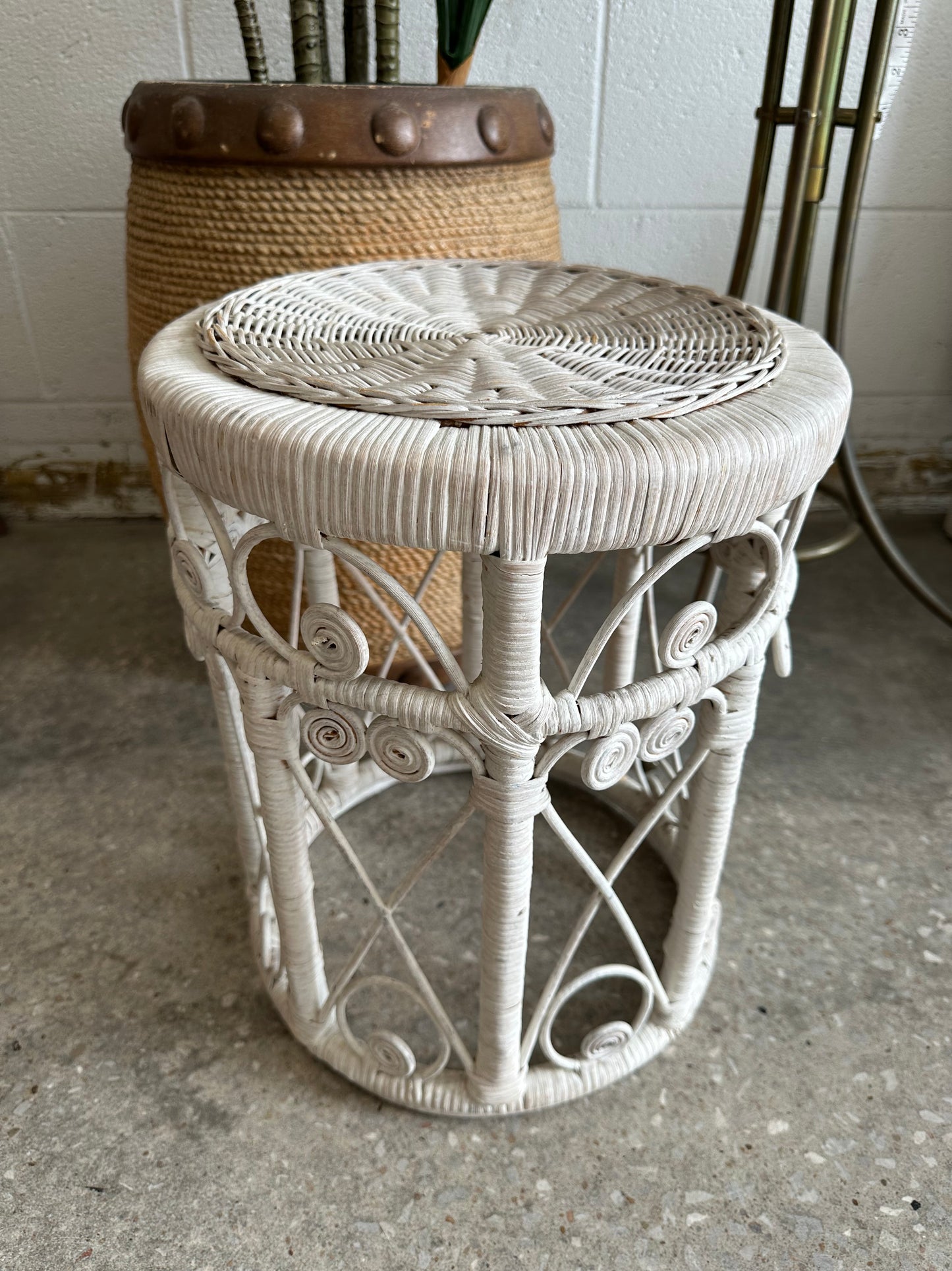Small White Wicker Stool (Local Pick Up Only)