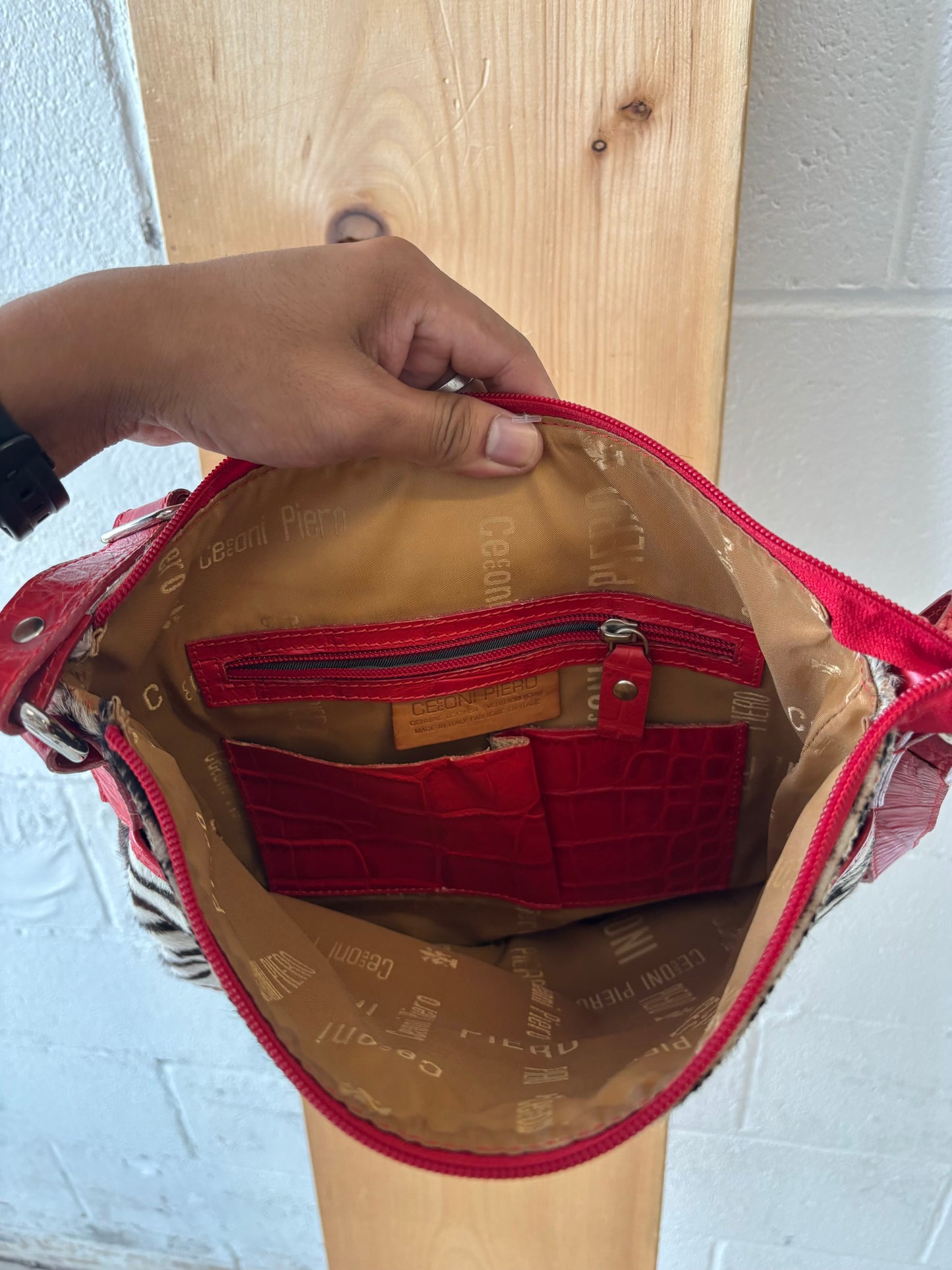 Cecconi Piero Italy Red Leather Animal Print Purse