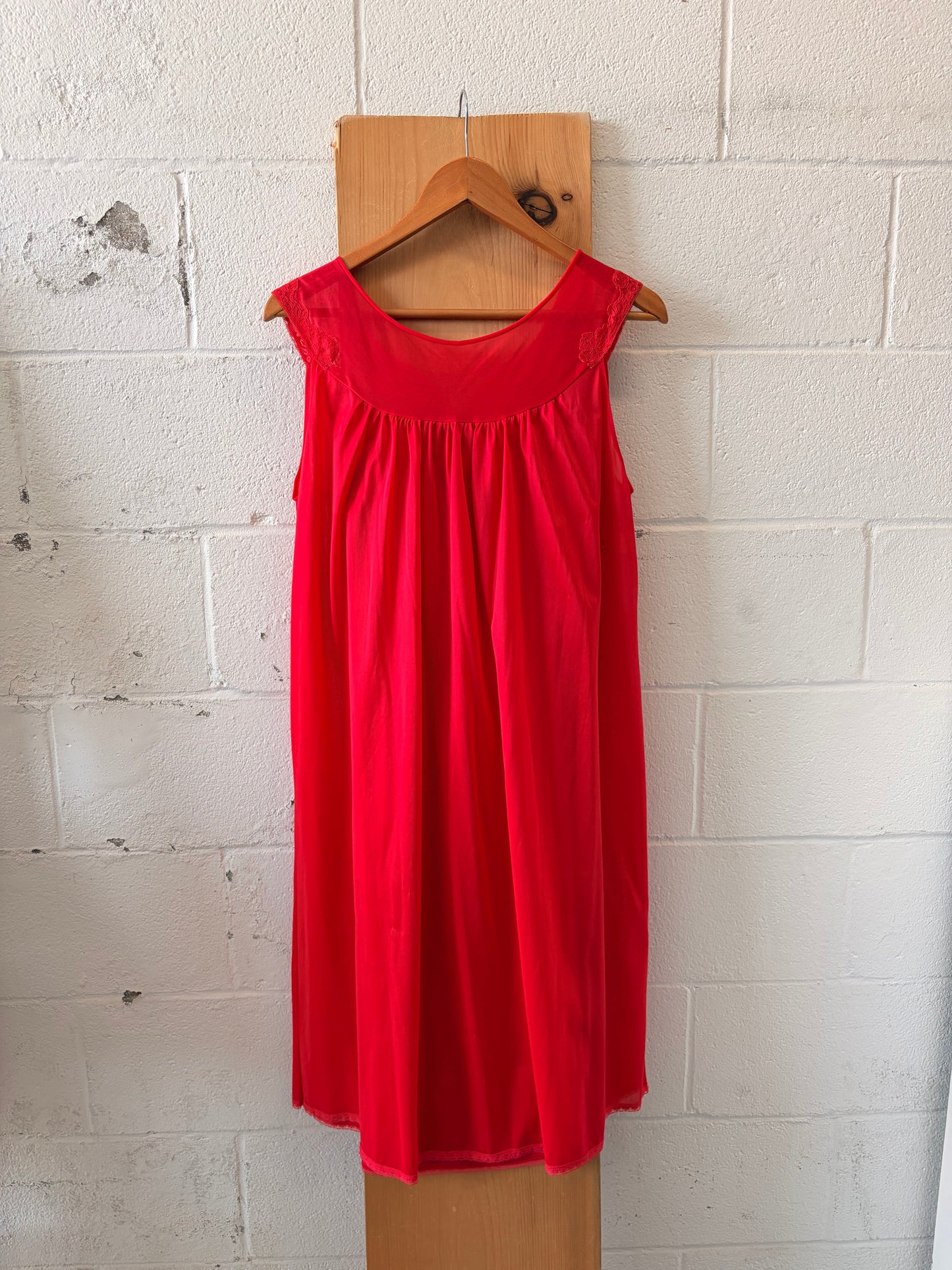 Vtg Red Chiffon Nightgown : 36