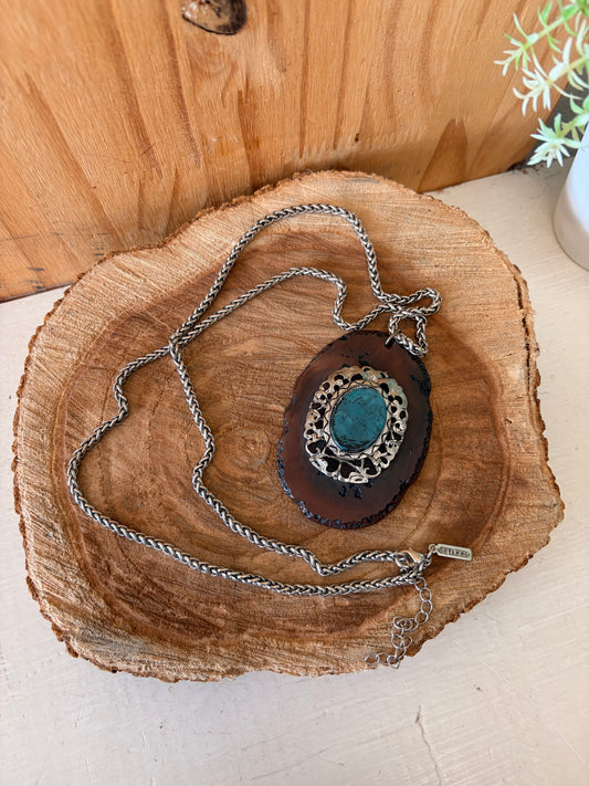 Long Brown & Teal Pendant Necklace