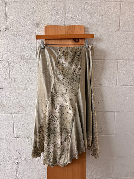 Vtg Sage Green Satin Skirt : XL