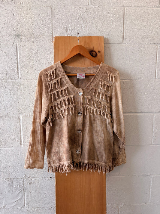 Vtg Boho Fringe Button Up Top : M