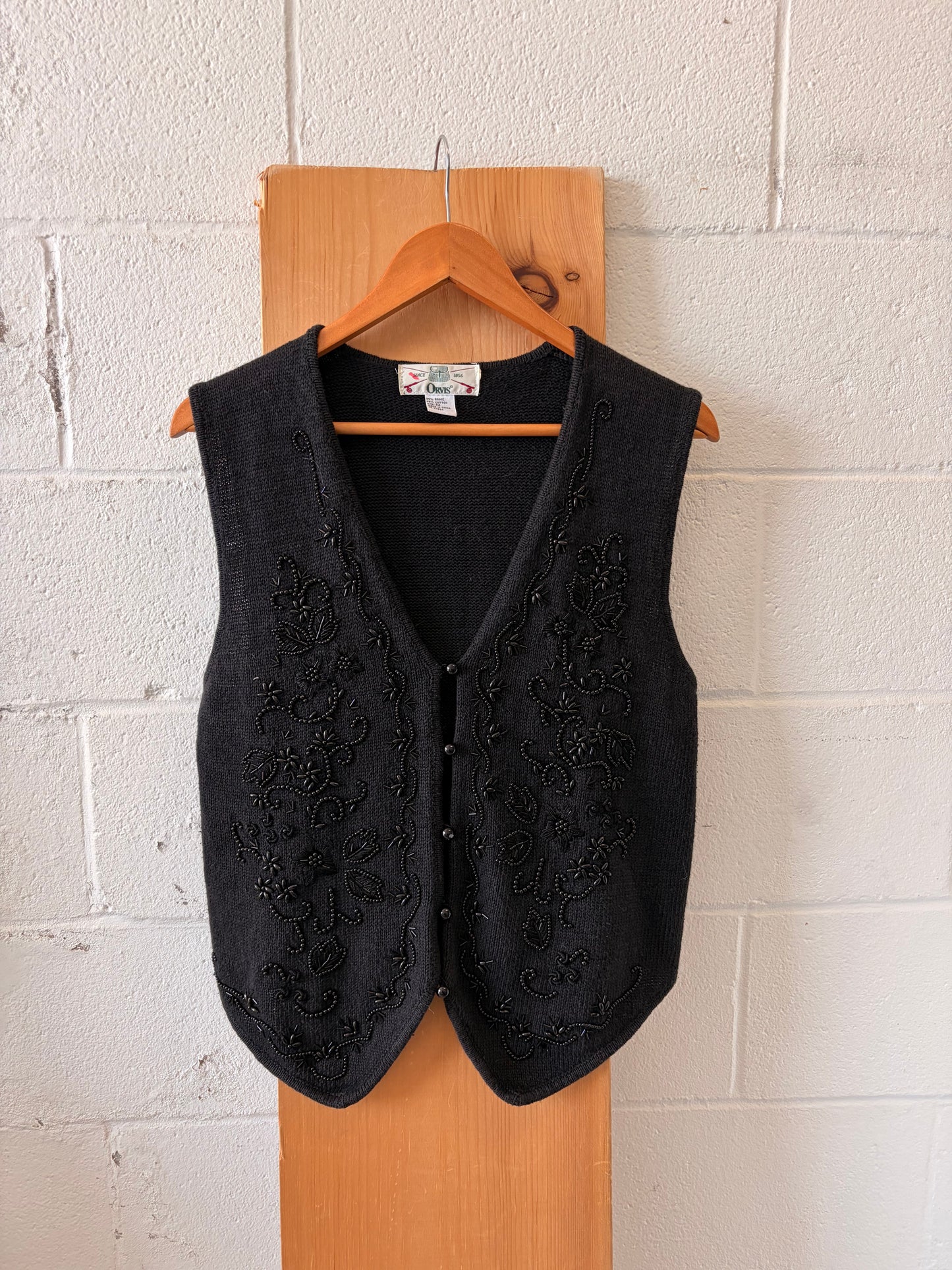 Vtg Orvis Black Beaded Vest : M