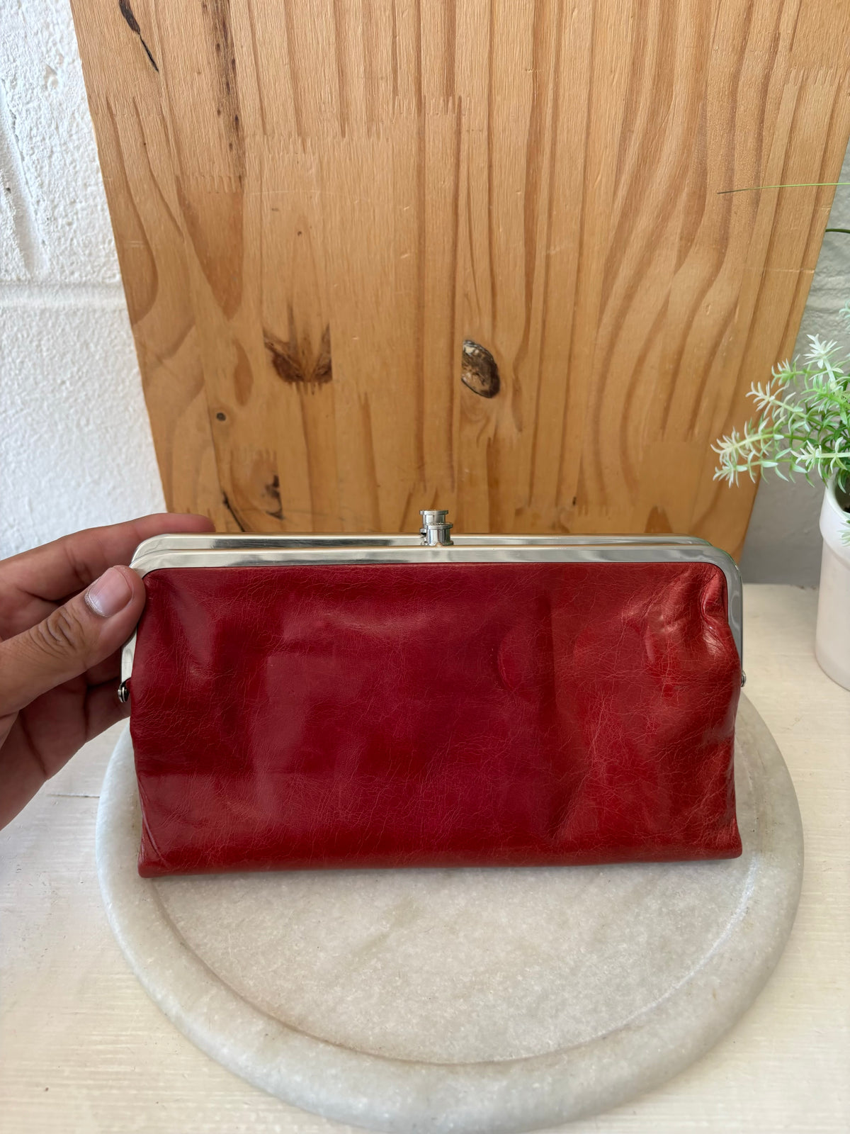 Red Leather Hobo Clutch