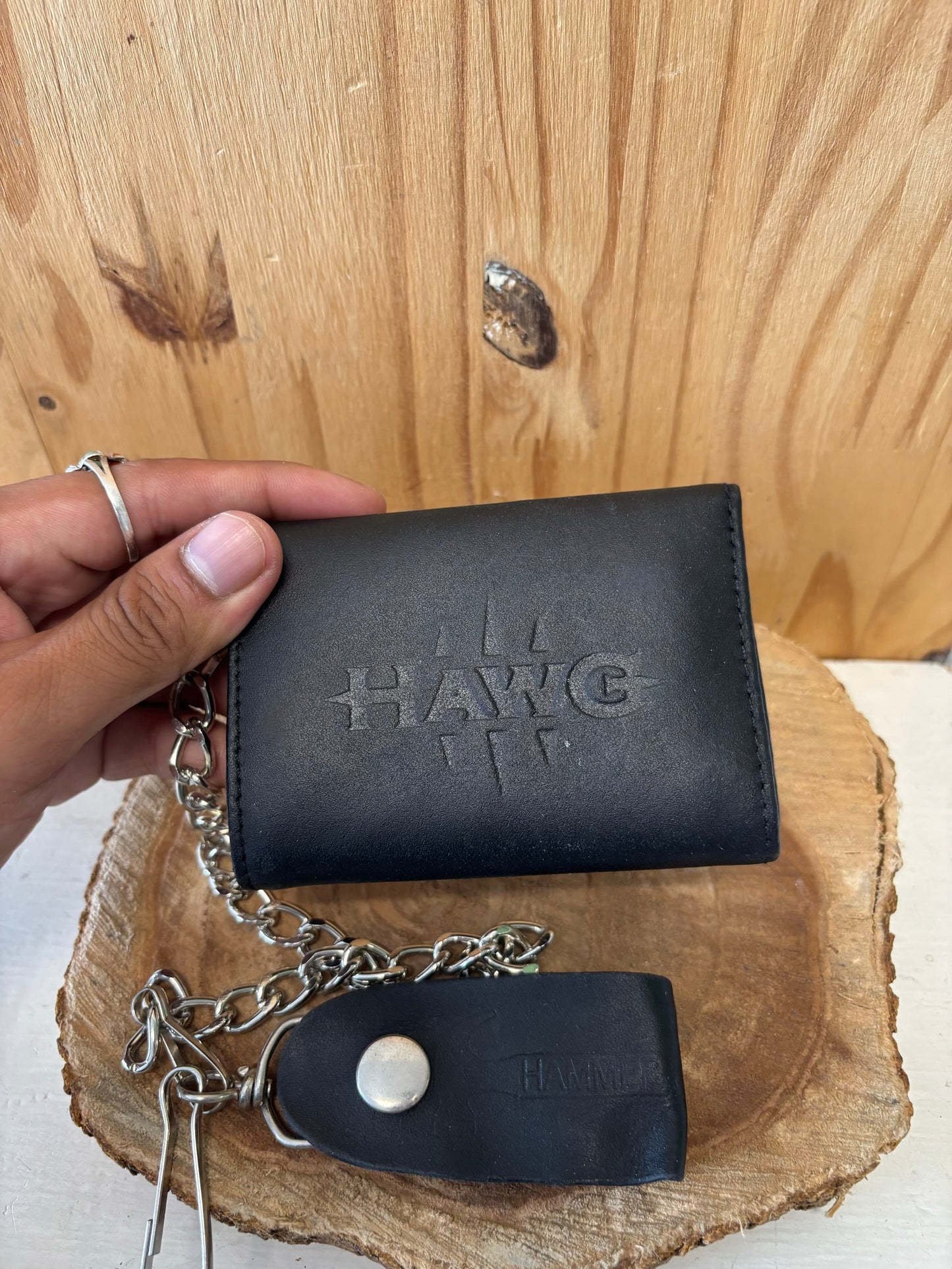 Black Leather Trifold Chain Wallet