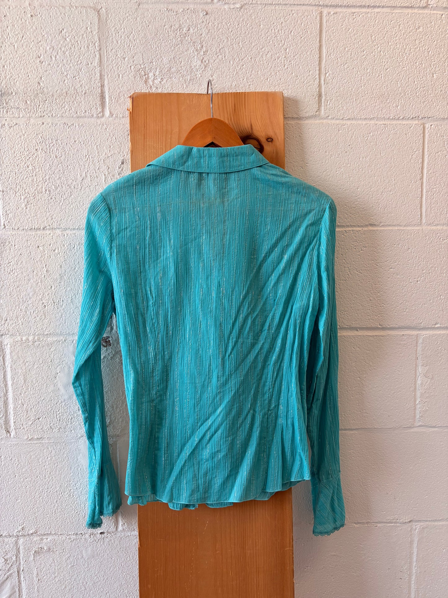 Ruffled Blue & Silver Striped Top : M