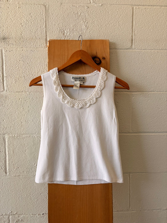 Vtg White Lace Trimmed Tank : M