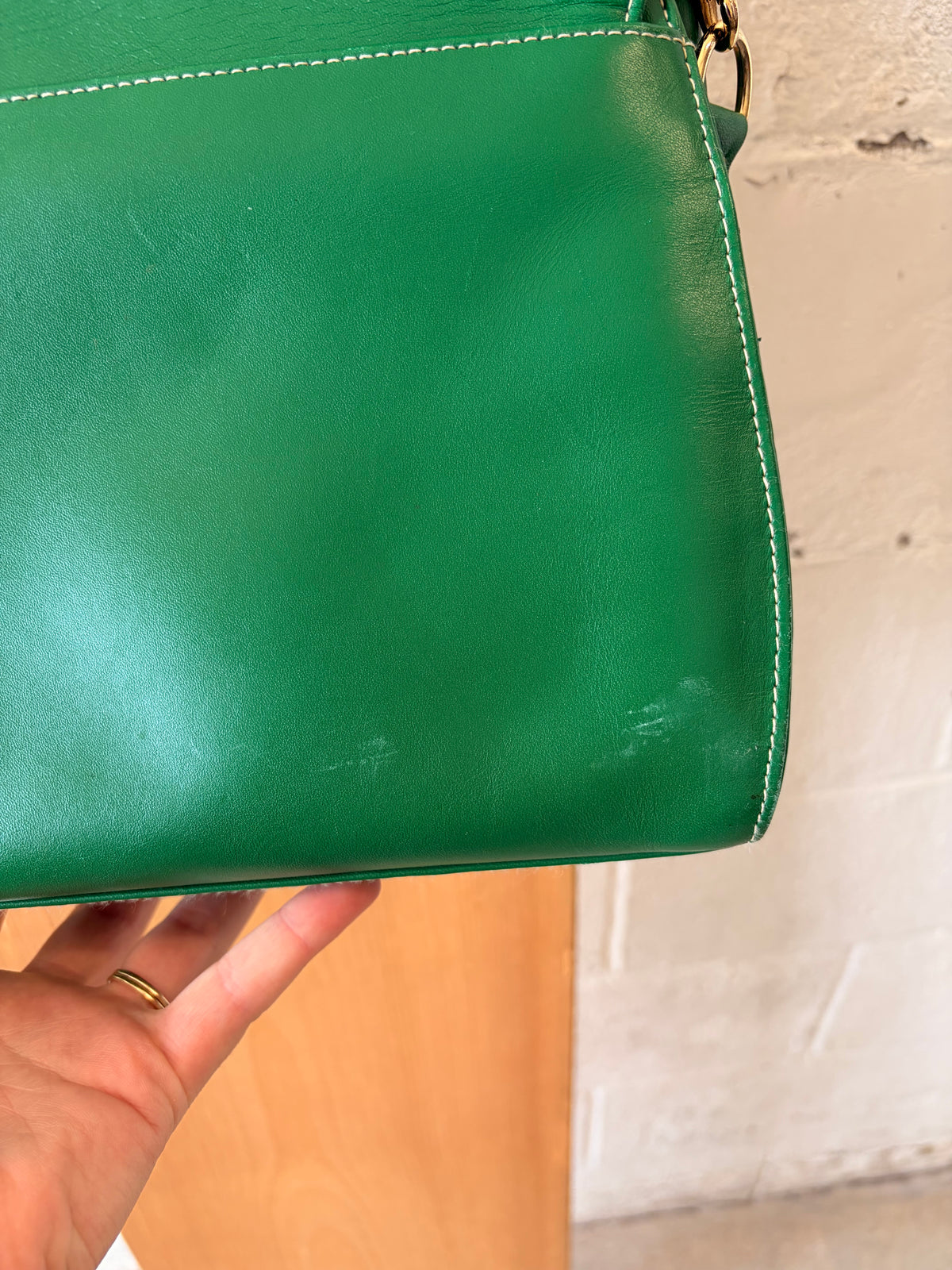 Vtg Liz Claiborne Emerald Green Leather Bag
