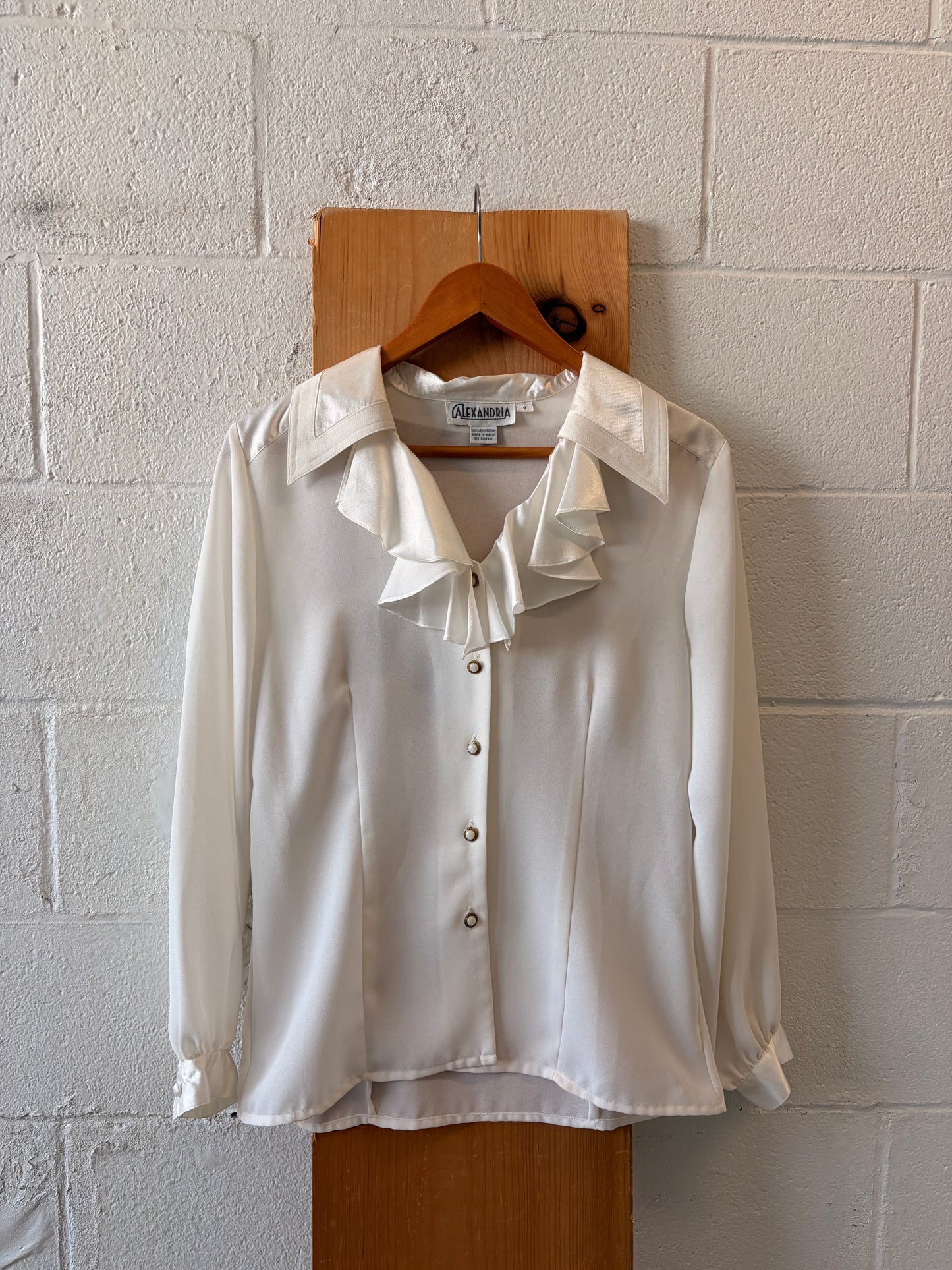 Vtg Ruffled White Blouse : 8