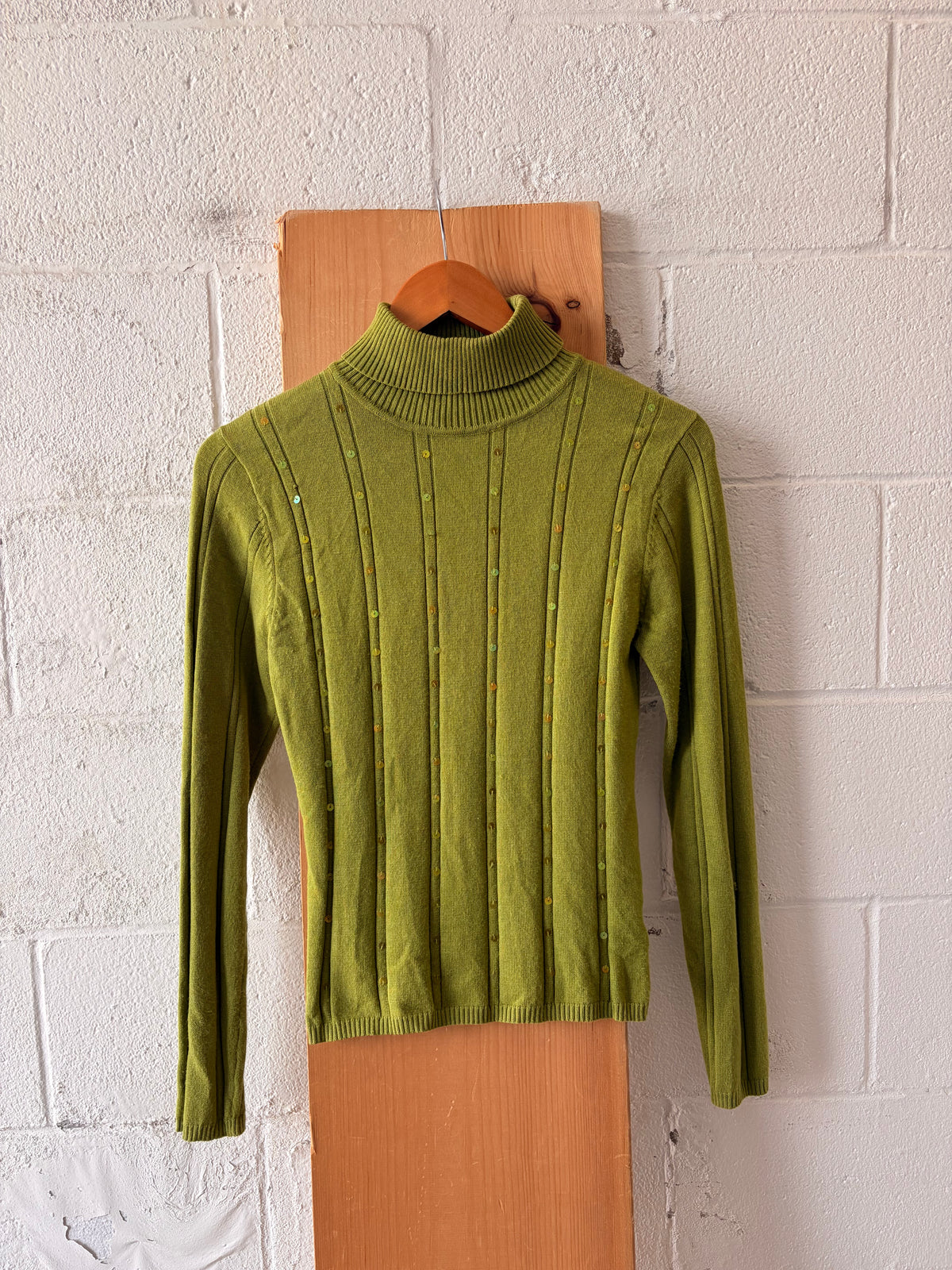 Y2K Green Sequins Turtleneck : M