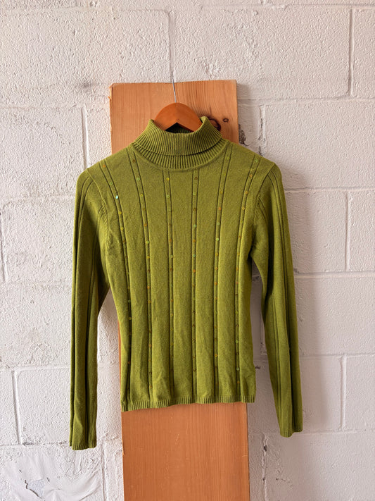Y2K Green Sequins Turtleneck : M