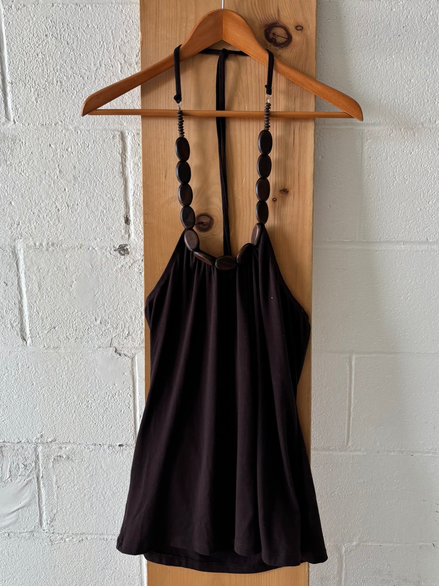 Brown Beaded Halter Top : M