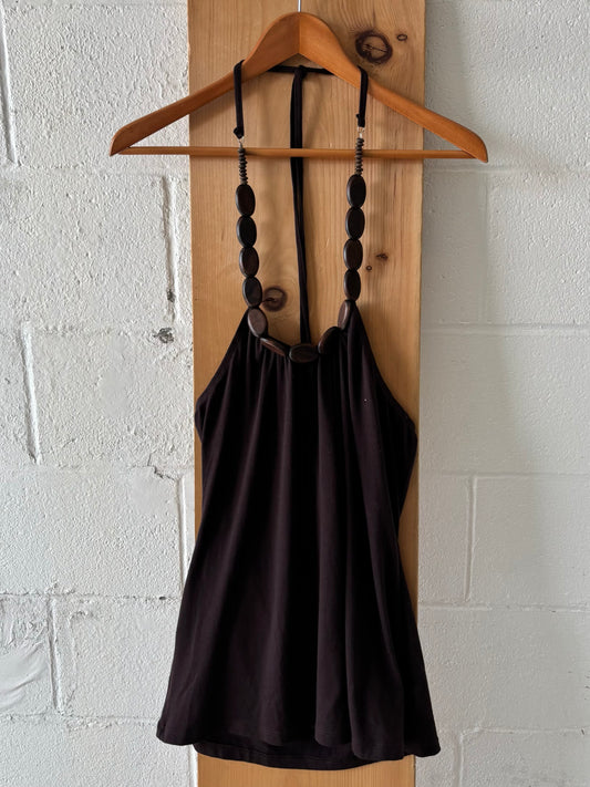 Brown Beaded Halter Top : M