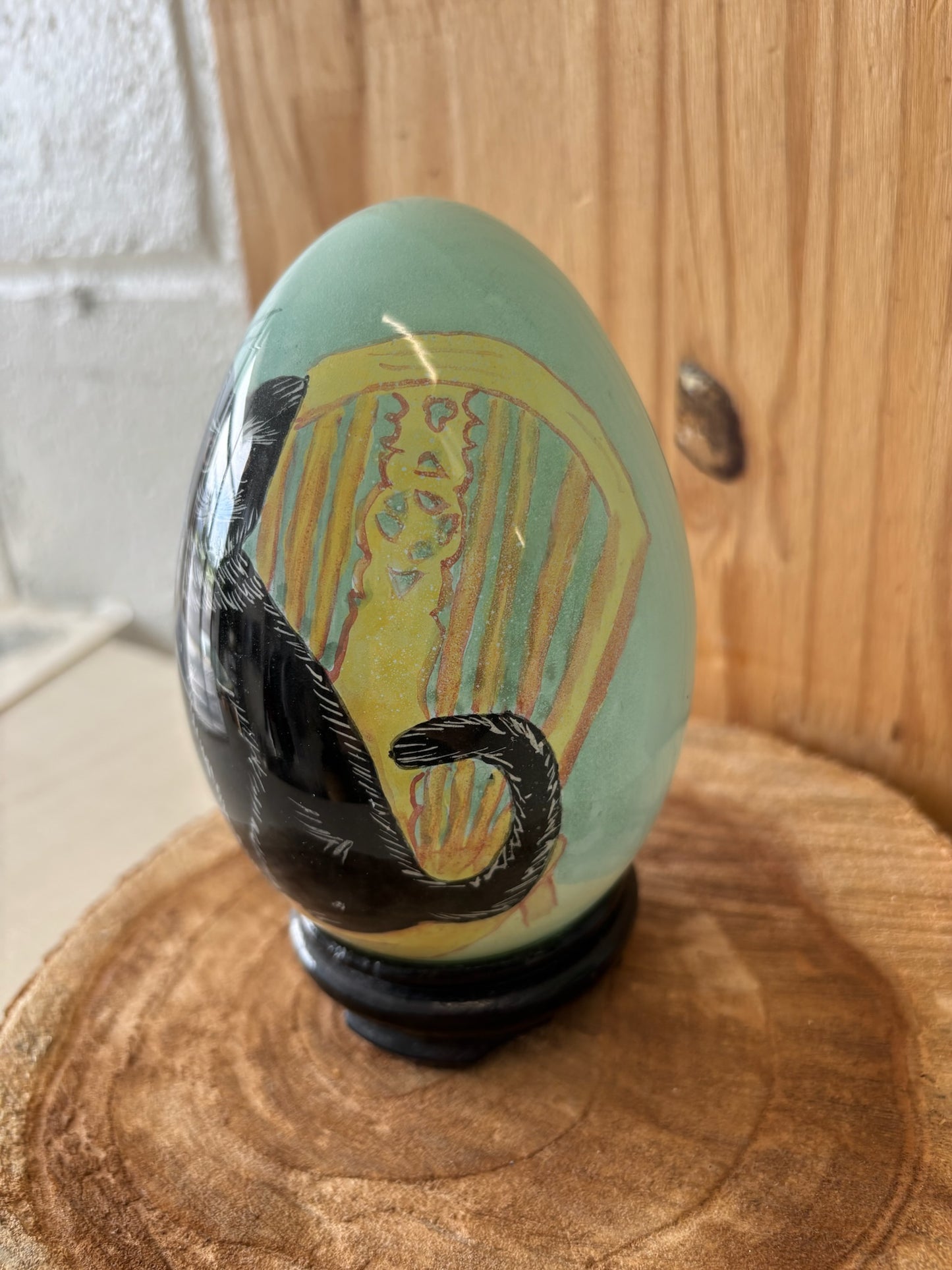 Painted Cat Egg on Stand (Local Pick Up Only)