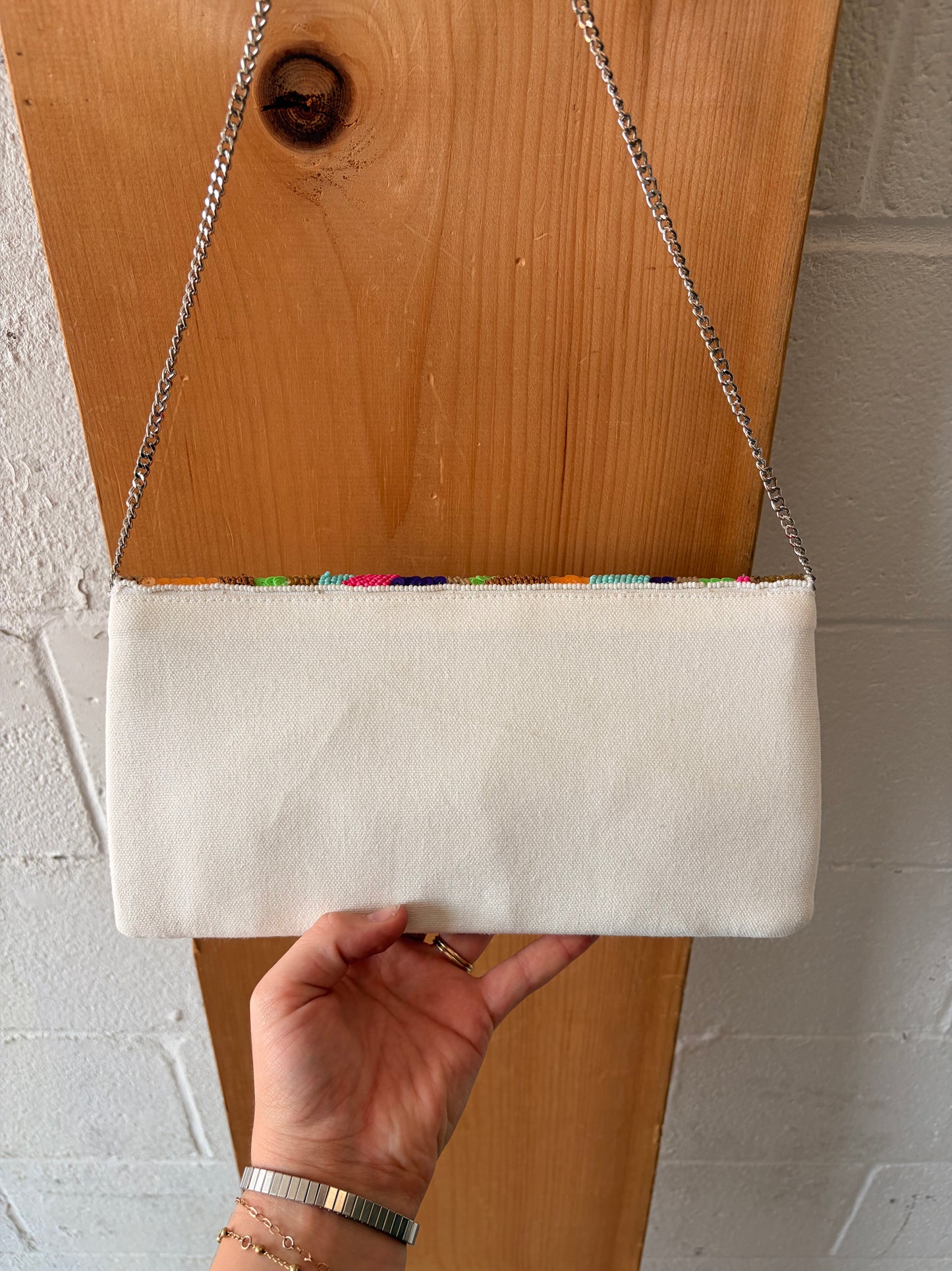 Striped Beaded Clutch Purse