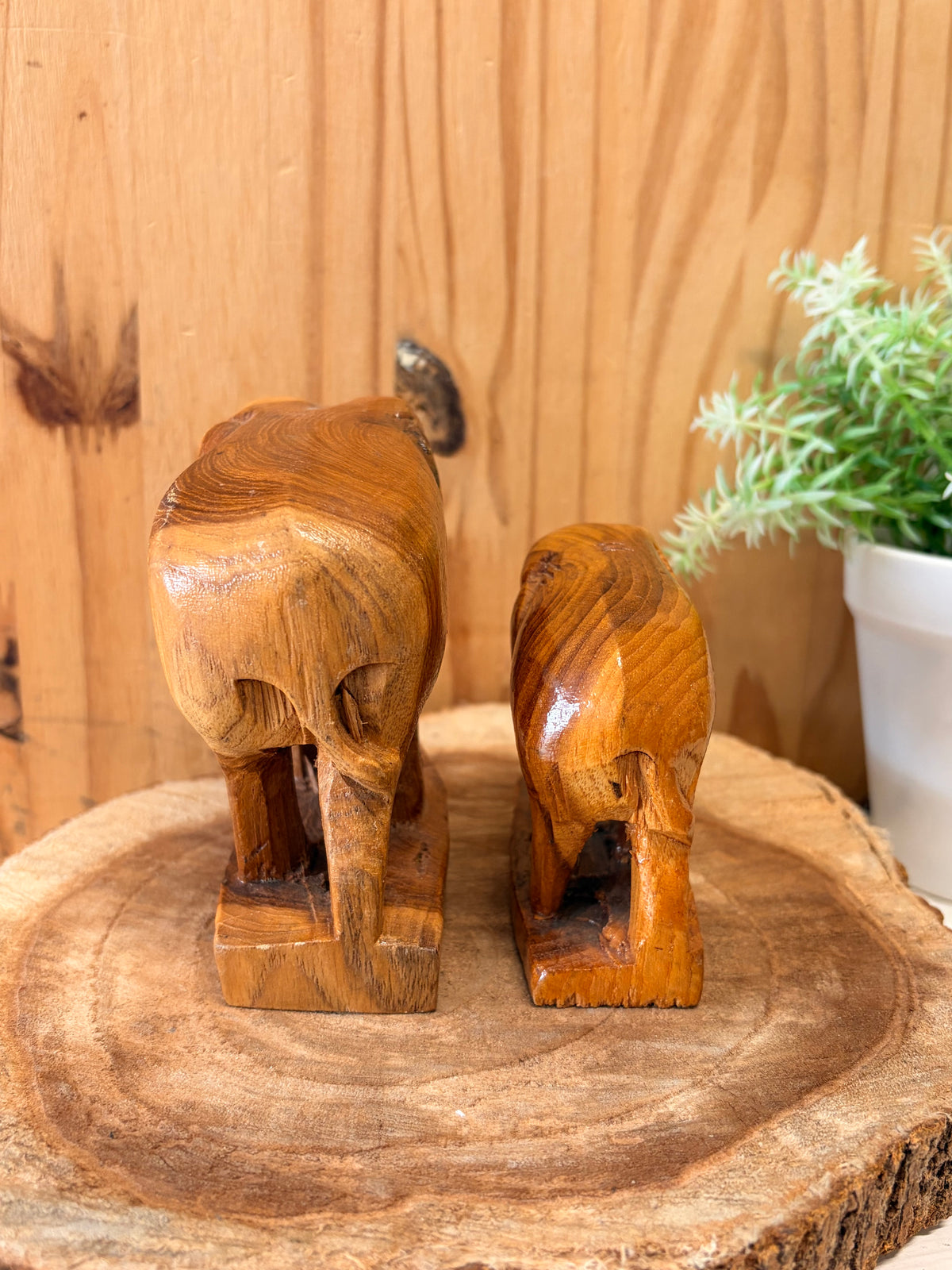 Pair of Carved Wooden Elephants