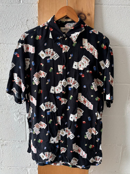 Vtg Card Button Up Short Sleeve Top : M