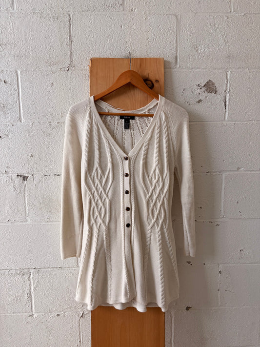 Long Knit Cream Cardigan : M