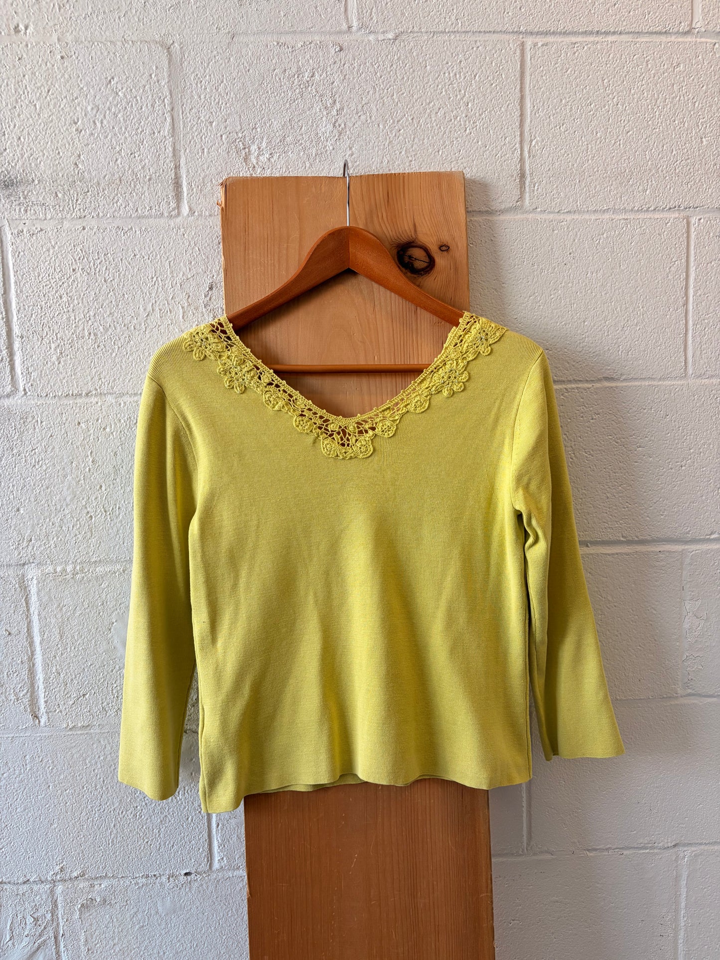 Lace Trimmed Chartreuse Top : M