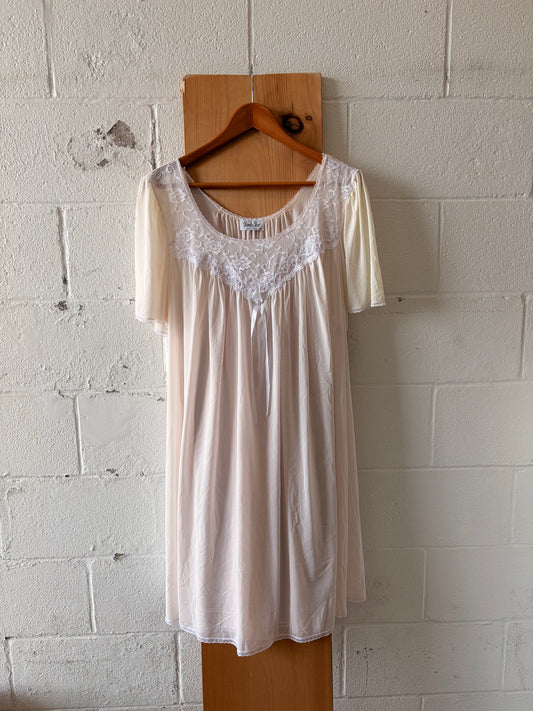 Vtg Pink & White Lace Nightgown : XL
