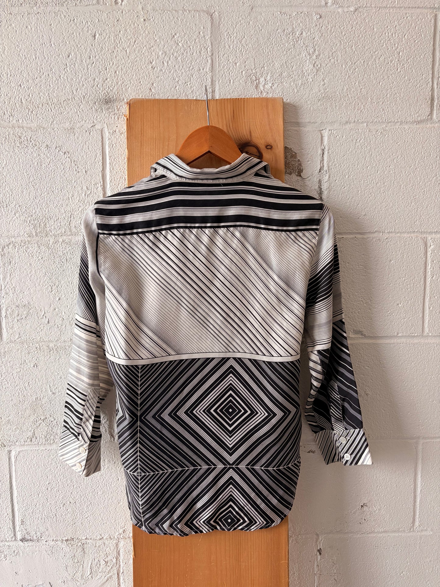 Black & White Striped Silk Blouse : 4