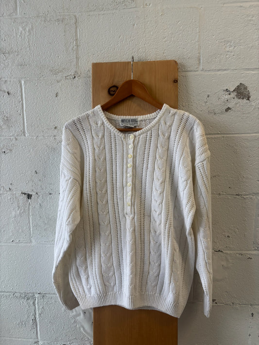 Vtg White Cable Knit Sweater : L