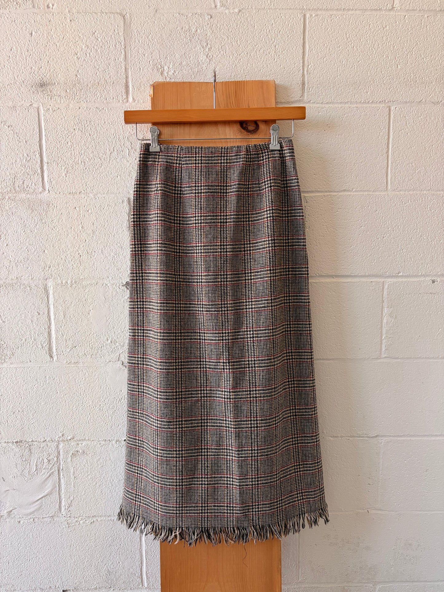 Vtg Fringed Hem Wool Skirt : 28”W