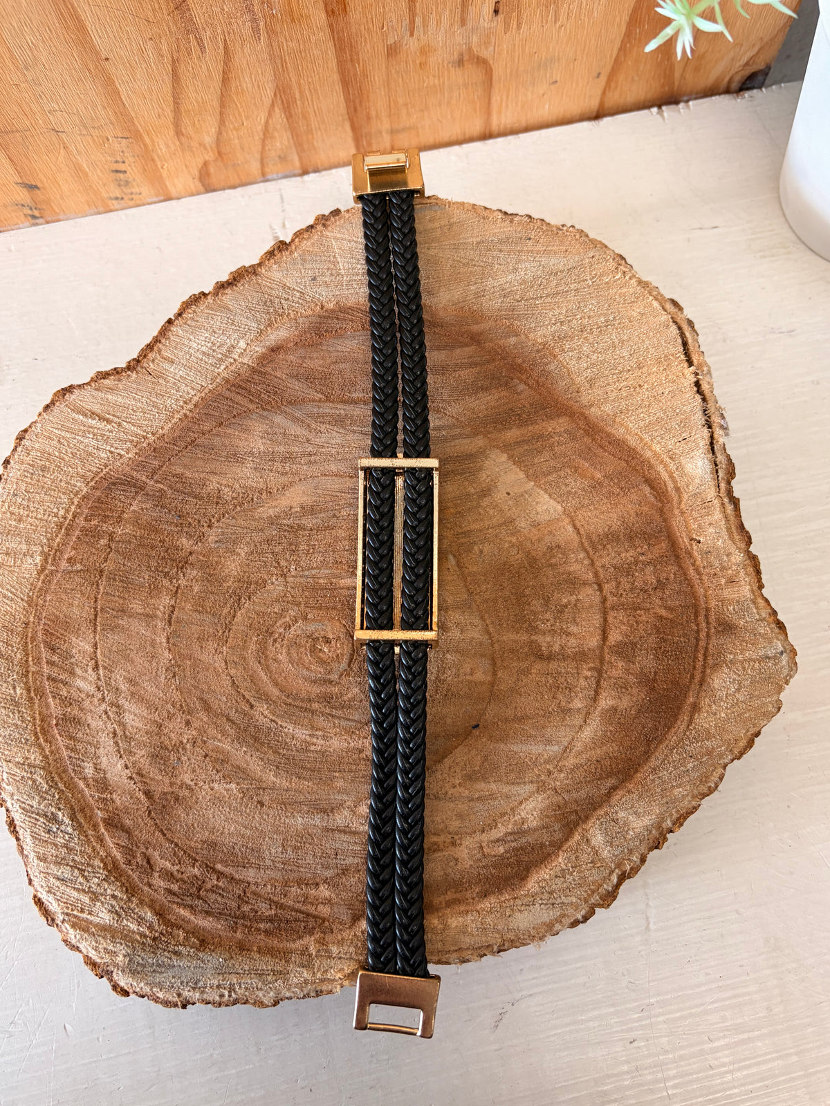 Braided Black Two Tone Cross Bracelet