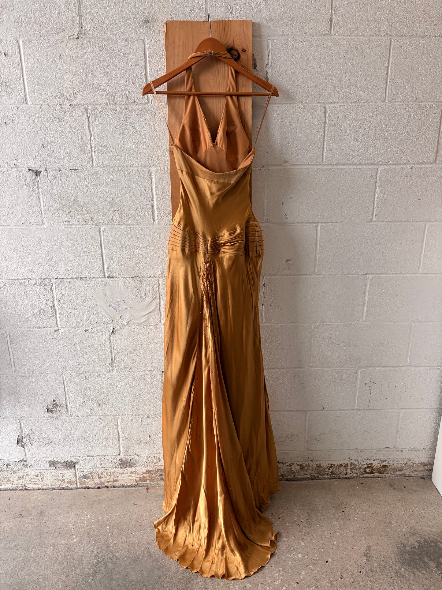 Jovani Golden Silk Beaded Gown : 0 (As Is)