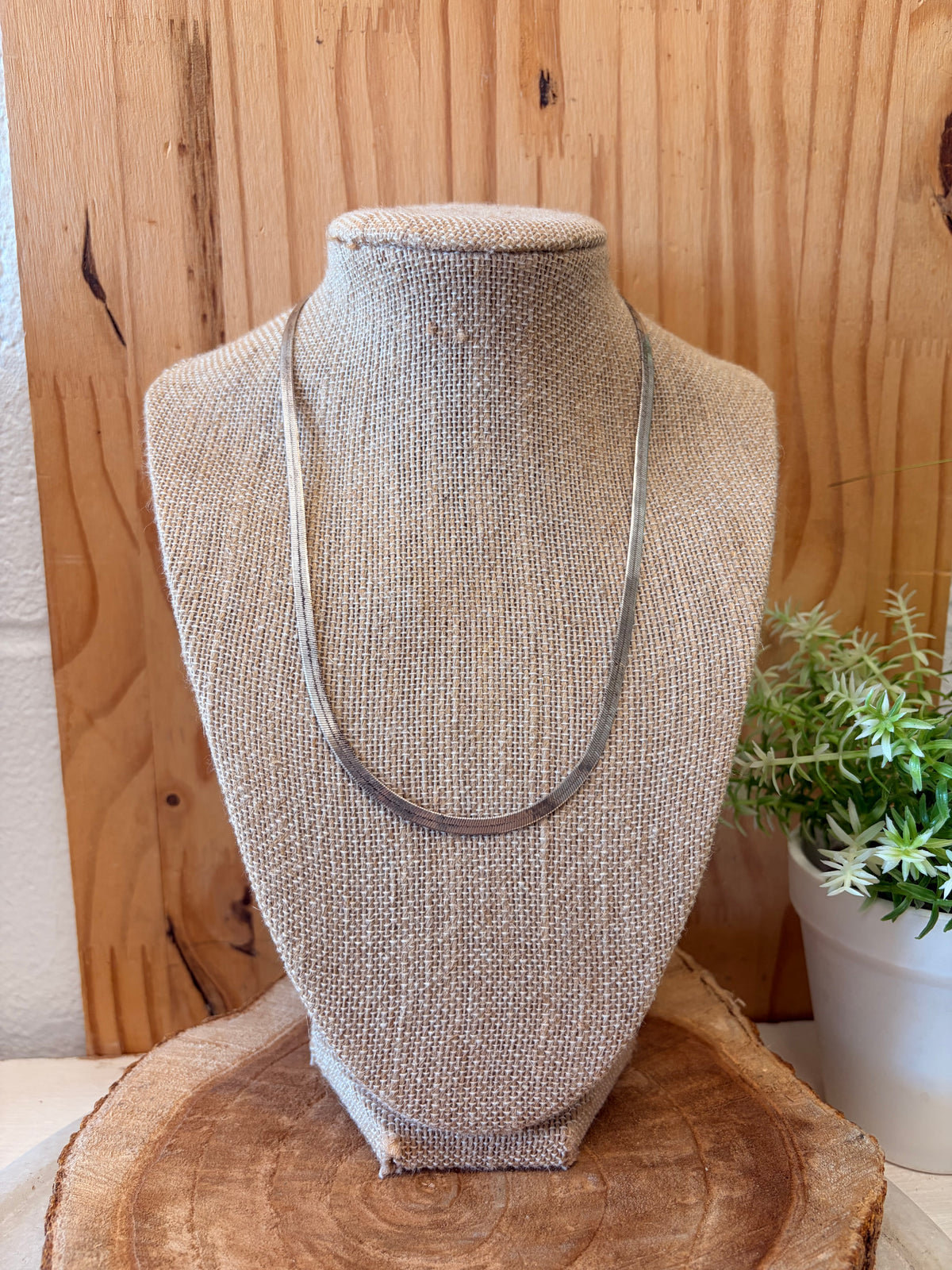 Flat Sterling Herringbone Chain Necklace