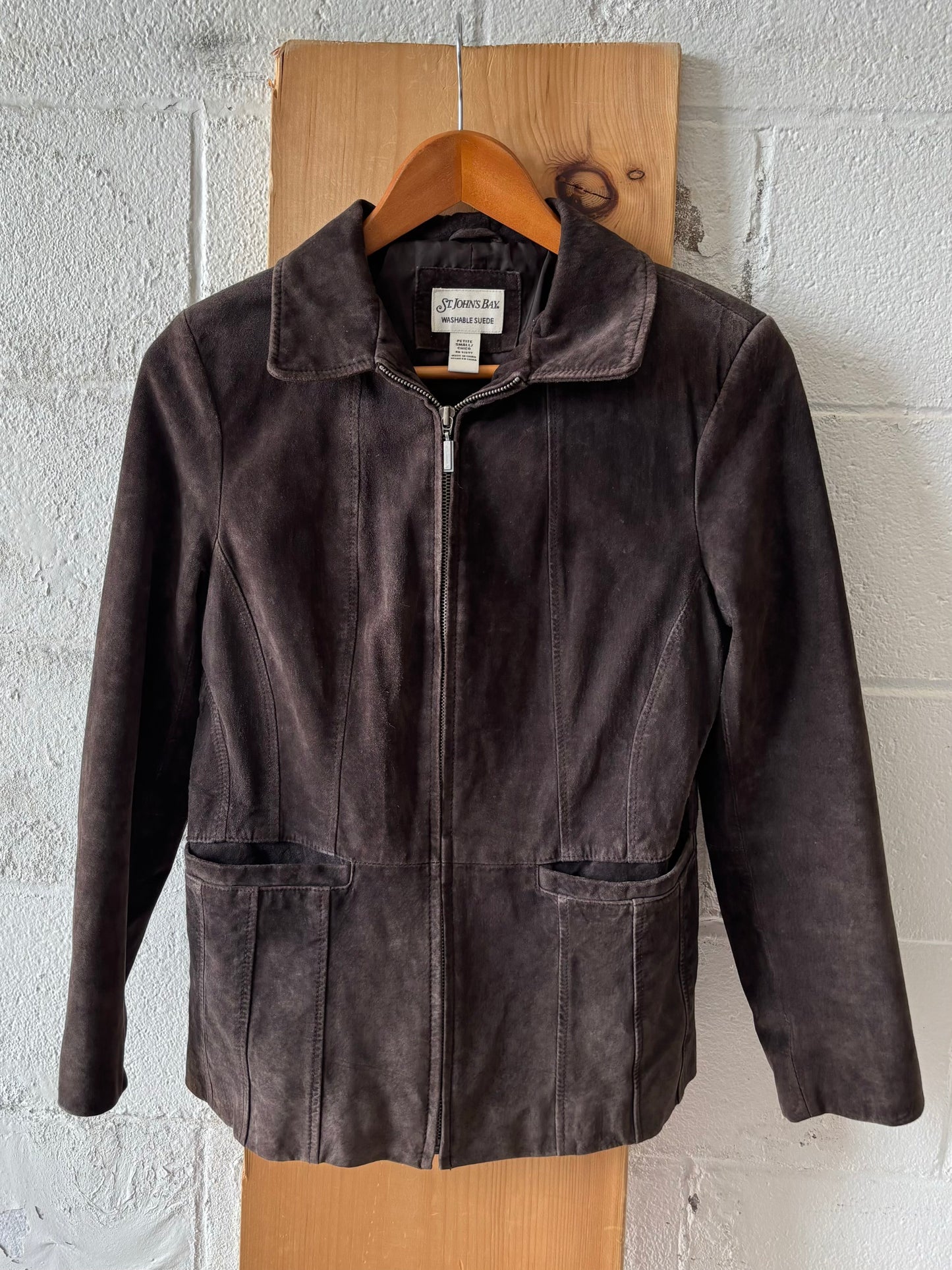 Brown Suede Leather Jacket : Petite S