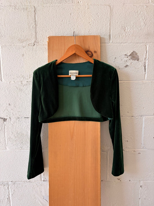 Vtg Green Velvet Bolero : M
