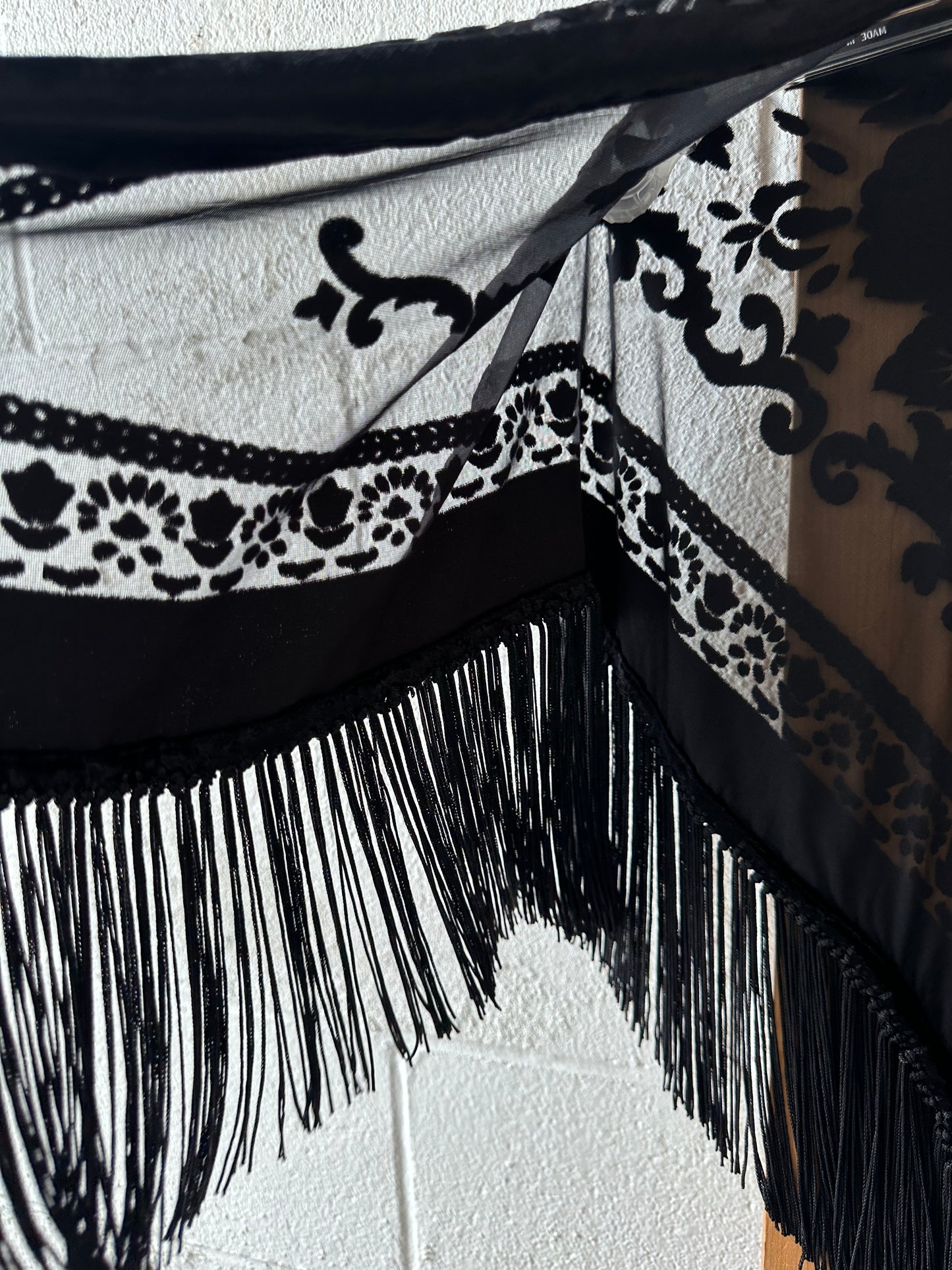 Black Velvet Fringe Shawl : OS