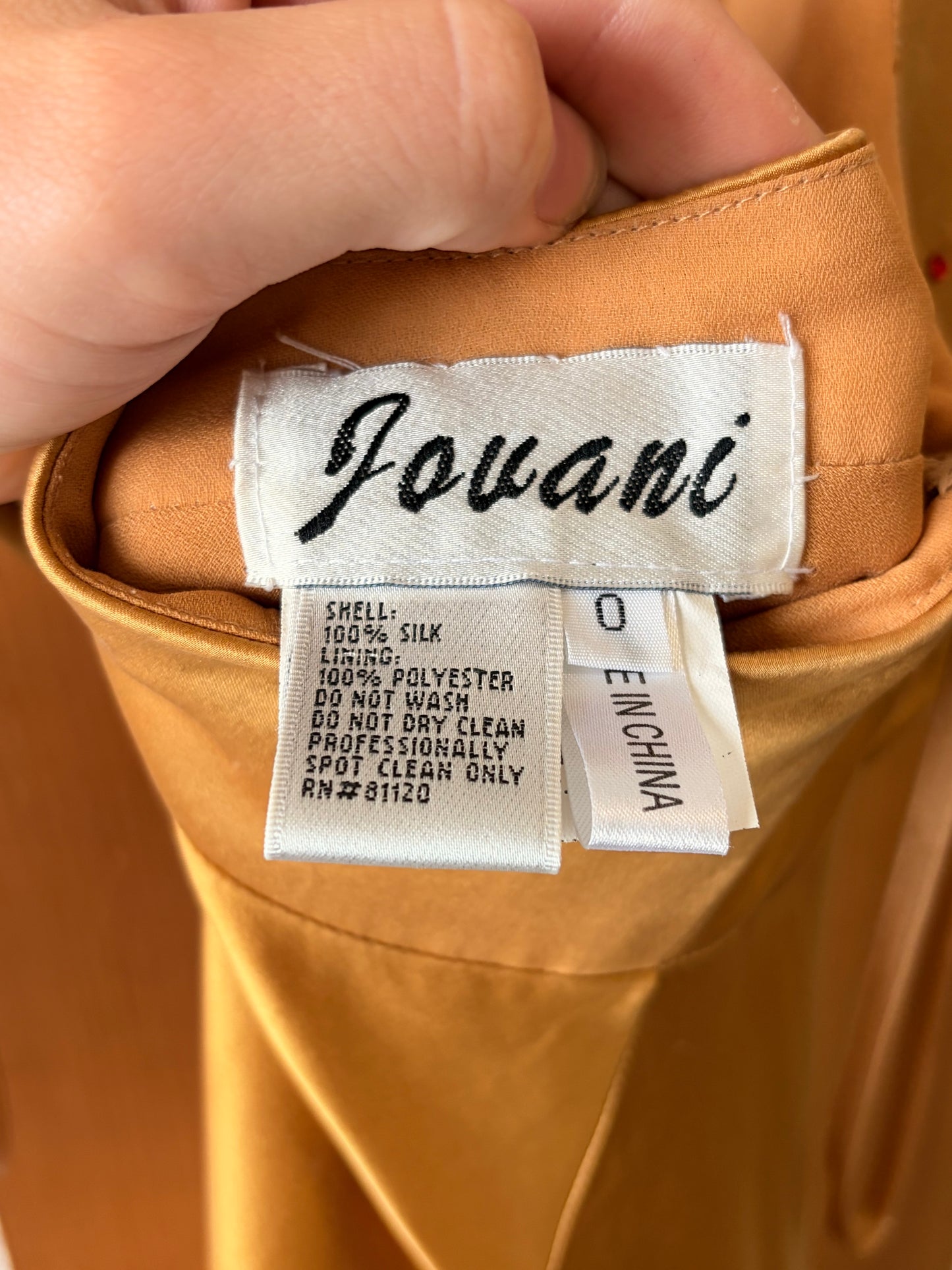 Jovani Golden Silk Beaded Gown : 0 (As Is)